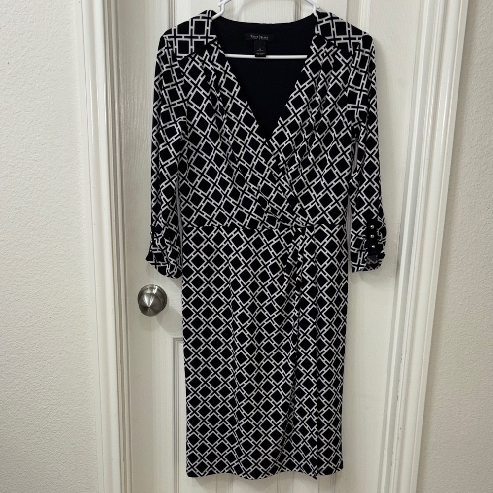 White House Black Market Black and White Patterned Dress